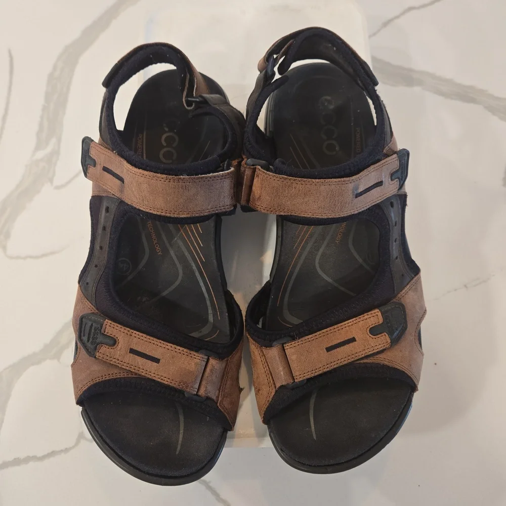 Ecco Yukatan Offroad Leather Leather Hiking Water Sandals Mens Size 44 Brown